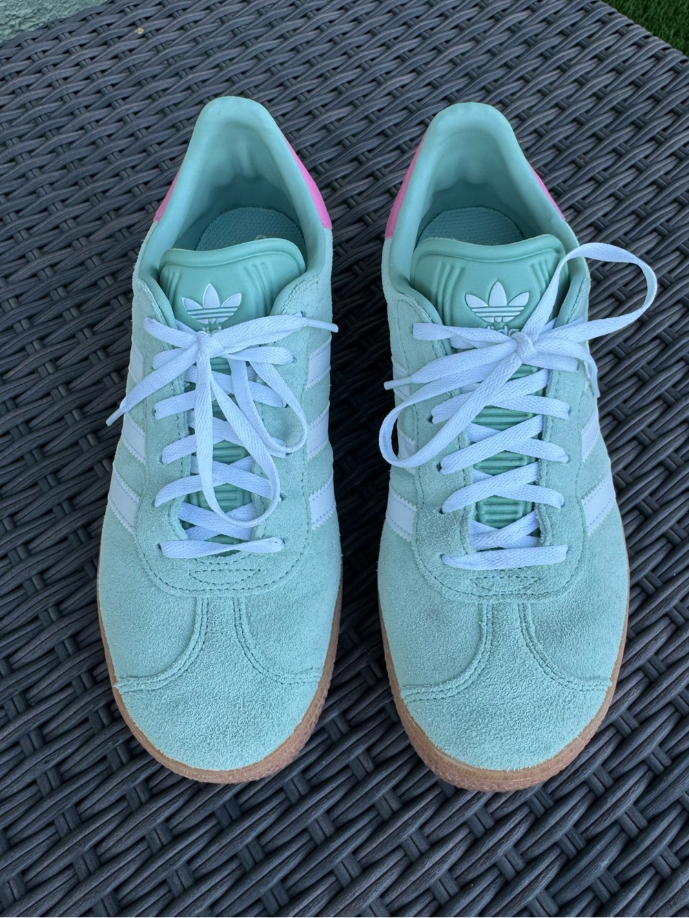 Adidas Gazelle Mint Green Suede Pink Sneakers (US 7, EU 38) - Picture 4 of 12